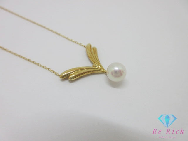 ミキモト MIKIMOTO K18 YG パール 7 mm 珠 付 デザイン ネックレス ペンダント 750 18金 イエローゴールド 宝石 ジュエリー アクセサリー【中古】【送料無料】 ba3649