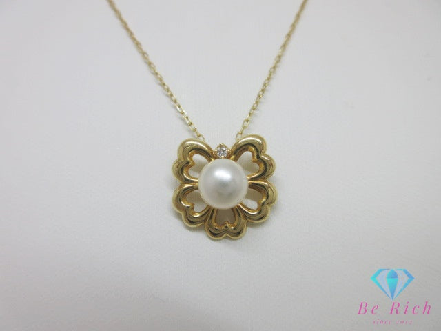 ミキモト MIKIMOTO K18 YG パール 7 mm 珠 付 四つ葉 クローバー モチーフ ネックレス ペンダント 750 18金 イエローゴールド 宝石 ジュエリー アクセサリー【中古】【送料無料】 ba3650