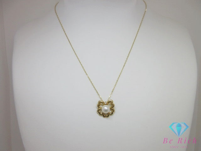 ミキモト MIKIMOTO K18 YG パール 7 mm 珠 付 四つ葉 クローバー モチーフ ネックレス ペンダント 750 18金 イエローゴールド 宝石 ジュエリー アクセサリー【中古】【送料無料】 ba3650