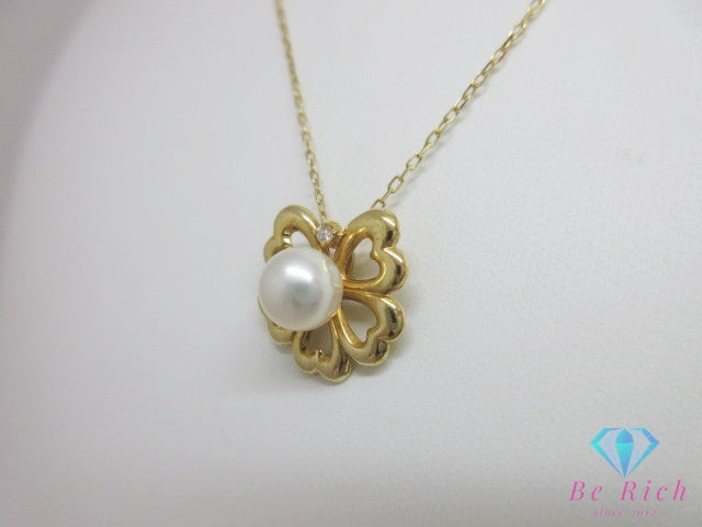 ミキモト MIKIMOTO K18 YG パール 7 mm 珠 付 四つ葉 クローバー モチーフ ネックレス ペンダント 750 18金 イエローゴールド 宝石 ジュエリー アクセサリー【中古】【送料無料】 ba3650