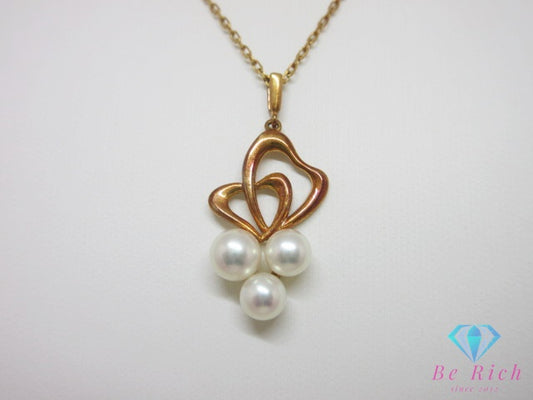 ミキモト MIKIMOTO K18 YG パール 5-5.5 mm 珠 付 ハート モチーフ ネックレス ペンダント 750 18金 イエローゴールド 宝石 ジュエリー アクセサリー   【中古】【送料無料】 ba3661