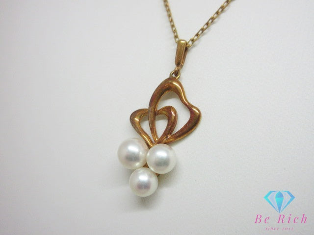 ミキモト MIKIMOTO K18 YG パール 5-5.5 mm 珠 付 ハート モチーフ ネックレス ペンダント 750 18金 イエローゴールド 宝石 ジュエリー アクセサリー   【中古】【送料無料】 ba3661