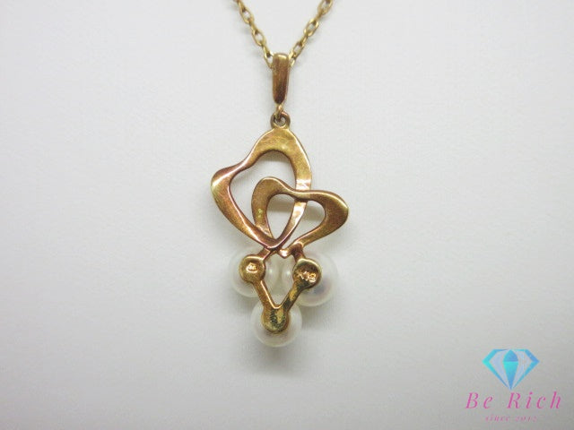 ミキモト MIKIMOTO K18 YG パール 5-5.5 mm 珠 付 ハート モチーフ ネックレス ペンダント 750 18金 イエローゴールド 宝石 ジュエリー アクセサリー   【中古】【送料無料】 ba3661