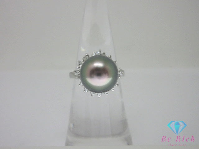 田崎真珠 TASAKI Pt900 プラチナ ブラック パール 黒真珠 10.9mm 珠 ダイヤモンド 0.41ct 付 デザイン リング 指輪 9.5号 シルバー メレ 宝石 ジュエリー アクセサリー 【中古】【送料無料】 ba3671