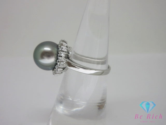 田崎真珠 TASAKI Pt900 プラチナ ブラック パール 黒真珠 10.9mm 珠 ダイヤモンド 0.41ct 付 デザイン リング 指輪 9.5号 シルバー メレ 宝石 ジュエリー アクセサリー 【中古】【送料無料】 ba3671