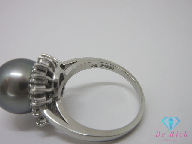 田崎真珠 TASAKI Pt900 プラチナ ブラック パール 黒真珠 10.9mm 珠 ダイヤモンド 0.41ct 付 デザイン リング 指輪 9.5号 シルバー メレ 宝石 ジュエリー アクセサリー 【中古】【送料無料】 ba3671