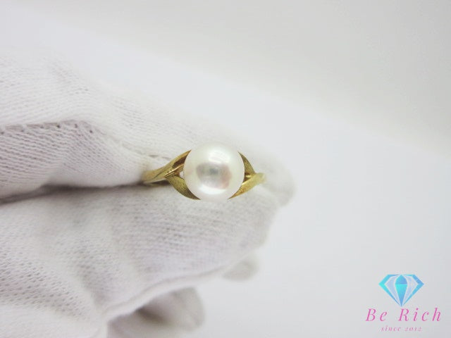 ミキモト MIKIMOTO K18 YG パール 真珠 7mm 珠 付 デザイン リング 指輪 11号 18金 750 イエロー ゴールド ジュエリー アクセサリー ファッション 小物【中古】【送料無料】 ba3692