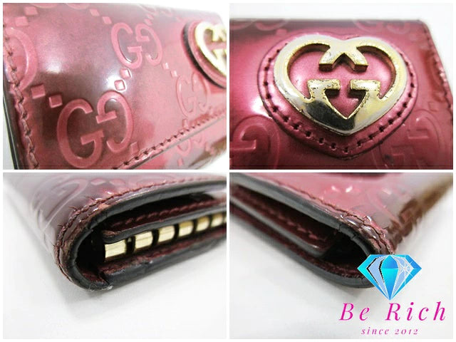 グッチ GUCCI 6連 キーケース 257217 ラブリー ハート GG シマ レザー ボルドー ワインレッド ロゴ キーリング キーホルダー アクセサリー 小物 【中古】【送料無料】 bc1976
