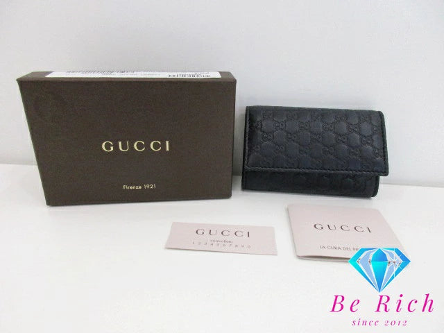 美品 GUCCI 6連 キーケース 138093 GG マイクロ グッチ シマ レザー ネイビー 紺 ロゴ キーホルダー アクセサリー 小物 【中古】【送料無料】 bc1986