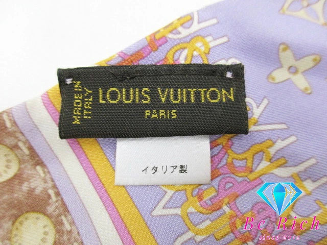 ルイ ヴィトン LOUIS VUITTON バンドー モノグラム マップ シルク 絹 パープル ピンク マルチカラー LV ロゴ ストール 巻物 小物 【中古】【送料無料】 bc2024