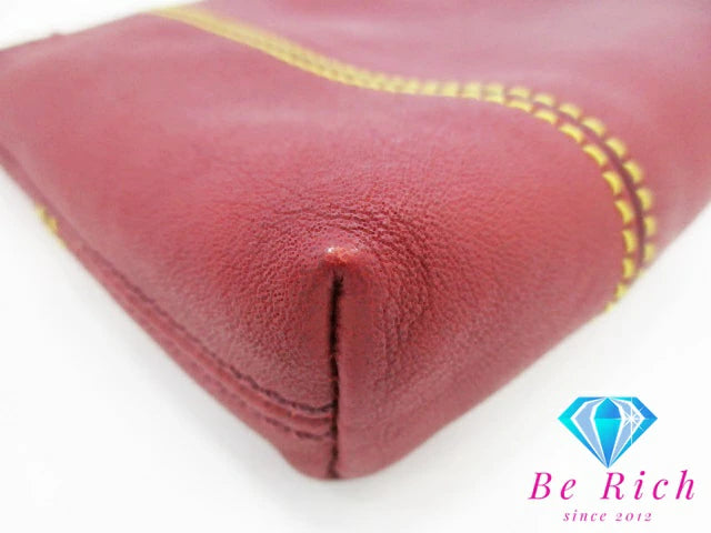 セリーヌ CELINE ポーチ ボルドー レッド 赤 レザー ロゴ 化粧 コスメ ファッション 小物 【中古】【送料無料】 bc2055