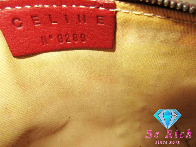 セリーヌ CELINE ポーチ ボルドー レッド 赤 レザー ロゴ 化粧 コスメ ファッション 小物 【中古】【送料無料】 bc2055