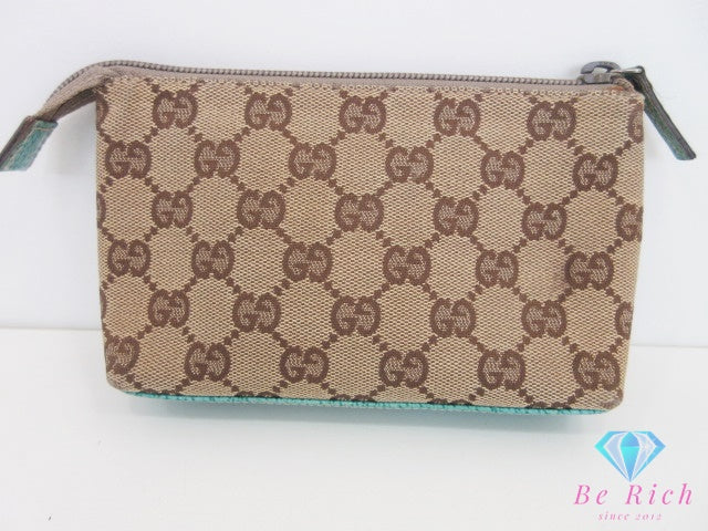 グッチ GUCCI ポーチ 115237 GG キャンバス レザー ベージュ ミントグリーン ロゴ マルチ ケース 小物 【中古】【送料無料】 bc2060