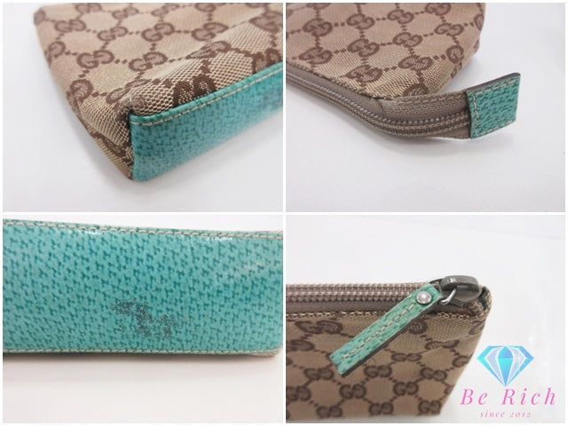 GUCCI GGキャンバス　グリーン ポーチ　ロゴ　レザー グッチ GUCCI ポーチ 115237 GG キャンバス レザー ベージュ ミント