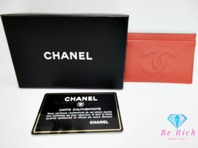 シャネル CHANEL カードケース キャビアスキン レザー オレンジ ココマーク CC ロゴ カード入れ ビジネス 小物 【中古】【送料無料】 bc2114