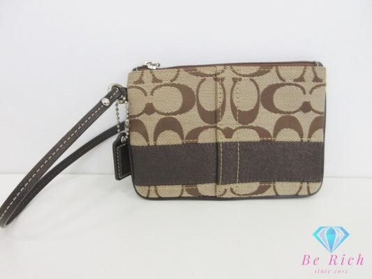 コーチ COACH ハンド ポーチ キャンバス レザー コーナー ジップ リストレット ブラウン カーキ ロゴ アクセサリー 小物 【中古】【送料無料】 bc2230