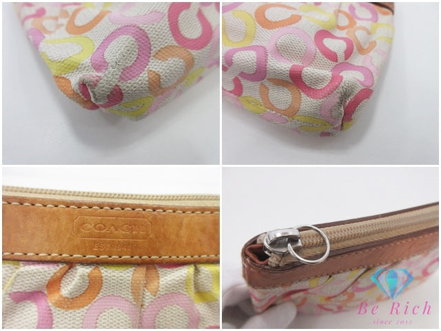 コーチ COACH ポーチ オプアート PVC レザー ホワイト マルチカラー メイク 化粧 マルチ ロゴ アクセサリー 小物 【中古】【送料無料】 bc2143