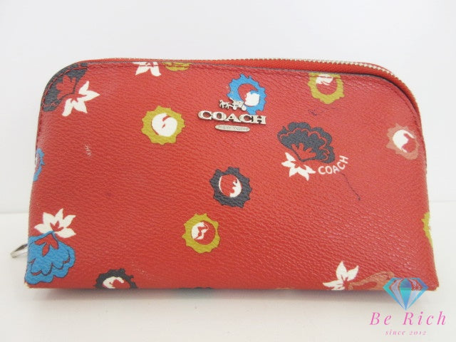 コーチ COACH メイク 化粧 ポーチ 65885 赤 レッド マルチカラー PVC レザー ロゴ アクセサリー マルチ 小物 【中古】【送料無料】 bc2145