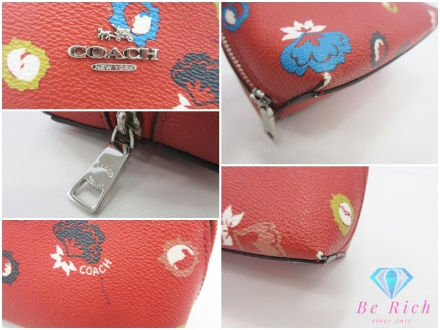 コーチ COACH メイク 化粧 ポーチ 65885 赤 レッド マルチカラー PVC レザー ロゴ アクセサリー マルチ 小物 【中古】【送料無料】 bc2145