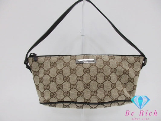グッチ GUCCI ミニ ハンドバッグ 07198 GG カーキ ブラウン ベージュ 茶 キャンバス レザー ロゴ アクセサリー ポーチ 化粧 コスメ 小物【中古】【送料無料】 bc2155