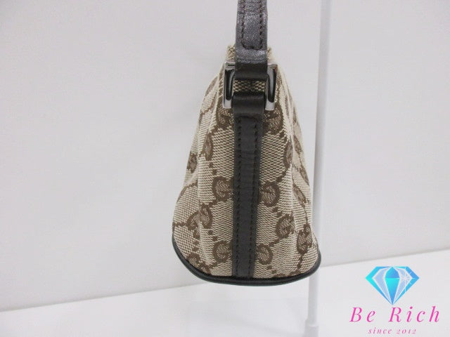 グッチ GUCCI ミニ ハンドバッグ 07198 GG カーキ ブラウン ベージュ 茶 キャンバス レザー ロゴ アクセサリー ポーチ 化粧 コスメ 小物【中古】【送料無料】 bc2155