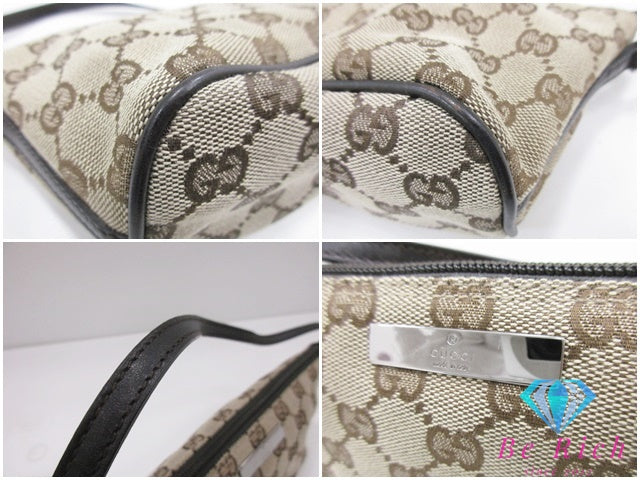 グッチ GUCCI ミニ ハンドバッグ 07198 GG カーキ ブラウン ベージュ 茶 キャンバス レザー ロゴ アクセサリー ポーチ 化粧 コスメ 小物【中古】【送料無料】 bc2155