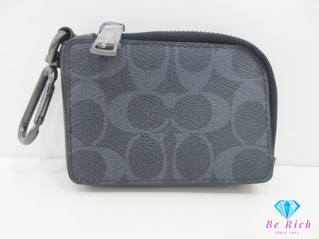 美品 コーチ COACH Lジップ キーケース CB927 シグネチャー 紺 ネイビー PVC レザー ロゴ キーホルダーアクセサリー 小物 メンズ 【中古】【送料無料】 bc2176