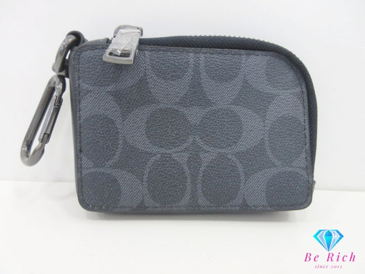 美品 コーチ COACH Lジップ キーケース CB927 シグネチャー 紺 ネイビー PVC レザー ロゴ キーホルダーアクセサリー 小物 メンズ 【中古】【送料無料】 bc2176