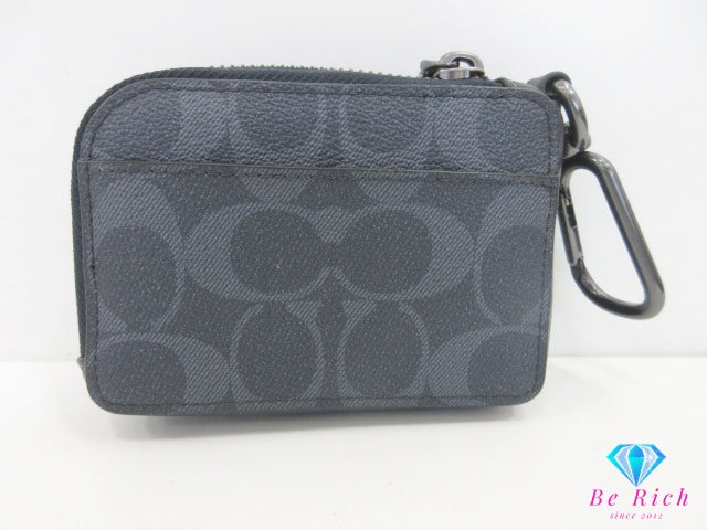 美品 コーチ COACH Lジップ キーケース CB927 シグネチャー 紺 ネイビー PVC レザー ロゴ キーホルダーアクセサリー 小物 メンズ 【中古】【送料無料】 bc2176
