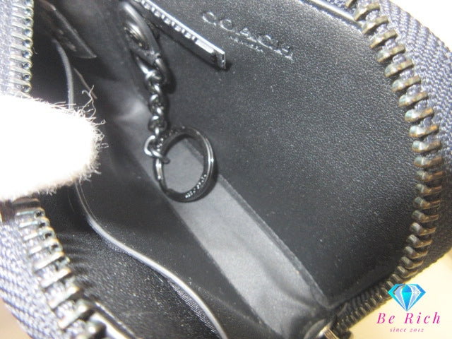 美品 コーチ COACH Lジップ キーケース CB927 シグネチャー 紺 ネイビー PVC レザー ロゴ キーホルダーアクセサリー 小物 メンズ 【中古】【送料無料】 bc2176