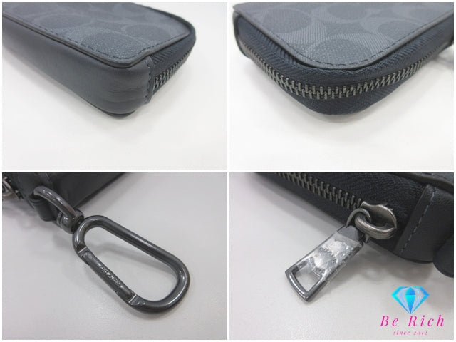 美品 コーチ COACH Lジップ キーケース CB927 シグネチャー 紺 ネイビー PVC レザー ロゴ キーホルダーアクセサリー 小物 メンズ 【中古】【送料無料】 bc2176