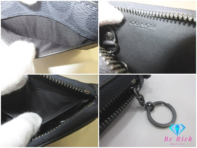 美品 コーチ COACH Lジップ キーケース CB927 シグネチャー 紺 ネイビー PVC レザー ロゴ キーホルダーアクセサリー 小物 メンズ 【中古】【送料無料】 bc2176