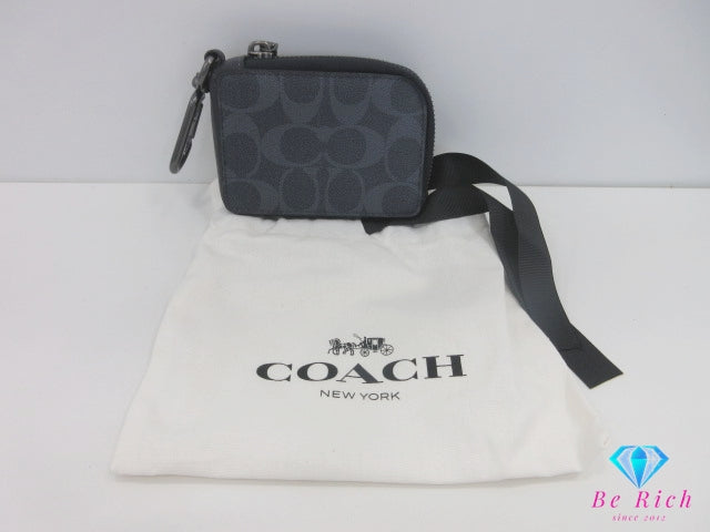 美品 コーチ COACH Lジップ キーケース CB927 シグネチャー 紺 ネイビー PVC レザー ロゴ キーホルダーアクセサリー 小物 メンズ 【中古】【送料無料】 bc2176