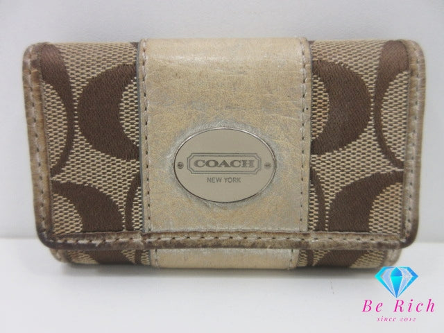 コーチ COACH 6連 キーケース シグネチャー カーキ ベージュ キャンバス  レザー  ロゴ  キーホルダー アクセサリー 小物 【中古】【送料無料】 bc2183