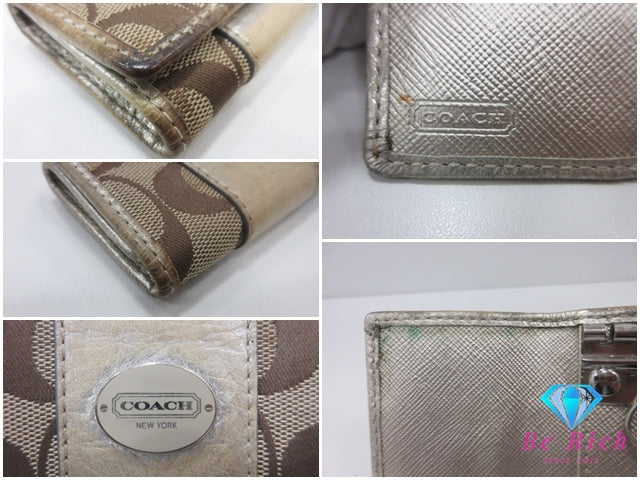 コーチ COACH 6連 キーケース シグネチャー カーキ ベージュ キャンバス  レザー  ロゴ  キーホルダー アクセサリー 小物 【中古】【送料無料】 bc2183
