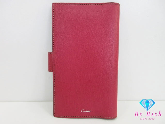 カルティエ Cartier 手帳 カバー L3001055 ピンク系 レッド 赤 スケジュール帳 文具 ブックカバー 小物 【中古】【送料無料】 bc2195