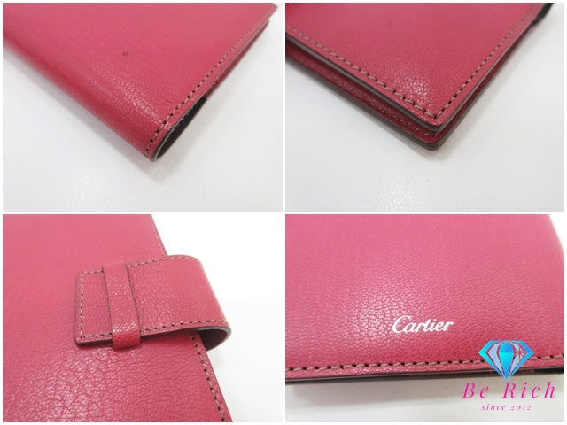 カルティエ Cartier 手帳 カバー L3001055 ピンク系 レッド 赤 スケジュール帳 文具 ブックカバー 小物 【中古】【送料無料】 bc2195