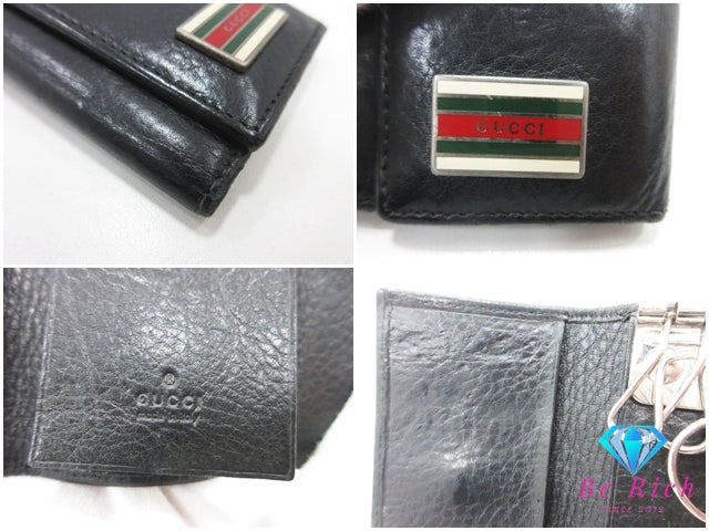 グッチ GUCCI 6連 キーケース シェリー ライン 154493 レザー 黒 ブラック ロゴ キーリング キーホルダー アクセサリー 小物 【中古】【送料無料】 bc2199