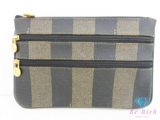 フェンディ FENDI マルチ ポーチ ペカン PVC レザー 茶 ブラウン 黒 ブラック ロゴ アクセサリー 化粧 コスメ ヴィンテージ 小物 【中古】【送料無料】 bc2213