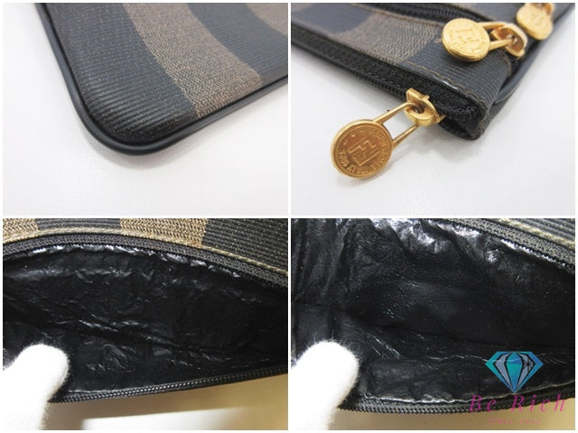 フェンディ FENDI マルチ ポーチ ペカン PVC レザー 茶 ブラウン 黒 ブラック ロゴ アクセサリー 化粧 コスメ ヴィンテージ 小物 【中古】【送料無料】 bc2213