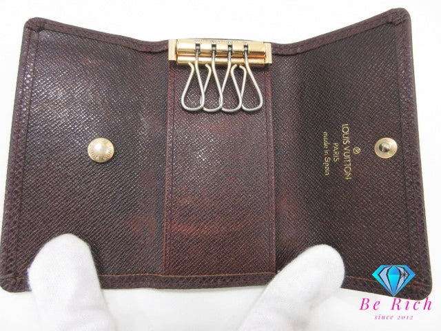 ルイ ヴィトン LOUIS VUITTON 4連 キーケース タイガ ミュルティクレ 4 M30528 グリズリ 茶 ブラウン レザー LV ロゴ キーホルダー アクセサリー 小物  【中古】【送料無料】 bc2214