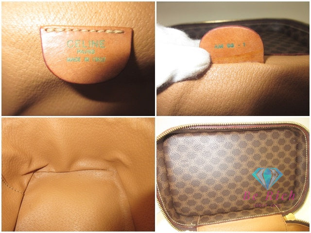 セリーヌ CELINE バニティ バッグ ポーチ マカダム ブラウン 茶 PVC レザー ロゴ アクセサリー 化粧 コスメ ハンドバッグ【中古】 bc2219