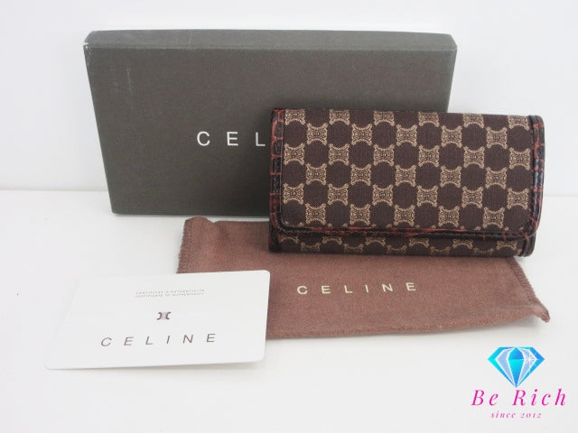 セリーヌ CELINE 6連 キーケース マカダム 茶 ブラウン キャンバス レザー ブラゾン ロゴ アクセサリー 小物 【中古】【送料無料】 bc2226
