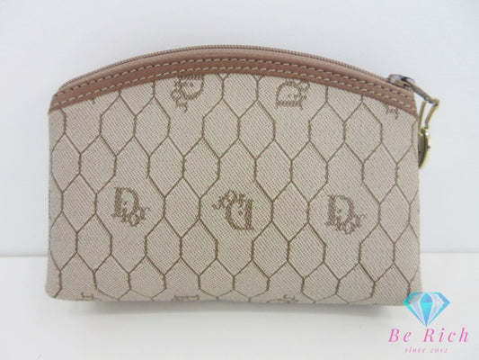 クリスチャン ディオール Christian Dior ハニカム 柄 ポーチ PVC レザー ベージュ ブラウン 茶 CD ロゴ メイク 化粧 マルチ 小物【中古】【送料無料】 bc2229