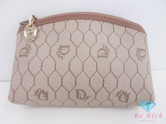 クリスチャン ディオール Christian Dior ハニカム 柄 ポーチ PVC レザー ベージュ ブラウン 茶 CD ロゴ メイク 化粧 マルチ 小物【中古】【送料無料】 bc2229