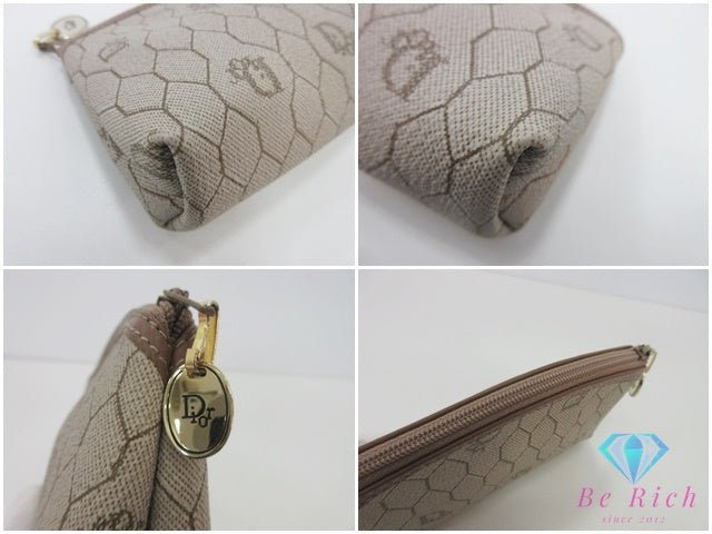 クリスチャン ディオール Christian Dior ハニカム 柄 ポーチ PVC レザー ベージュ ブラウン 茶 CD ロゴ メイク 化粧 マルチ 小物【中古】【送料無料】 bc2229