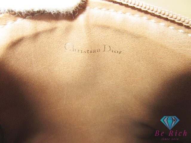 クリスチャン ディオール Christian Dior ハニカム 柄 ポーチ PVC レザー ベージュ ブラウン 茶 CD ロゴ メイク 化粧 マルチ 小物【中古】【送料無料】 bc2229