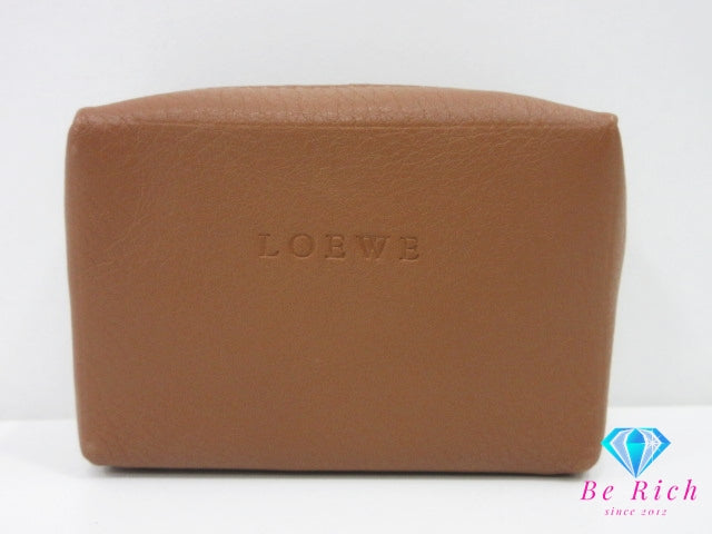 ロエベ LOEWE ポーチ 茶 ロゴ レザー ロゴ ハンドバッグ アクセサリーポーチ コスメ マルチ 小物  鞄 【中古】【送料無料】 bc2236