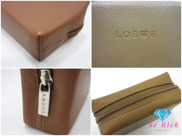 ロエベ LOEWE ポーチ 茶 ロゴ レザー ロゴ ハンドバッグ アクセサリーポーチ コスメ マルチ 小物  鞄 【中古】【送料無料】 bc2236