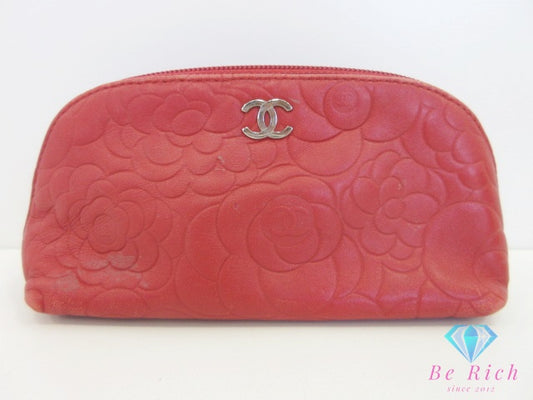 シャネル CHANEL カメリア コスメ ポーチ レッド 赤 レザー ココマーク CC ロゴ アクセサリー マルチ ポーチ 鞄 【中古】【送料無料】 bc2246